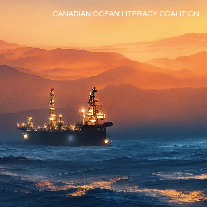 A ship silhouette projected over glowing generative ocean visuals, radiating simulated noise.